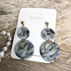 Marble like Polymer Clay Earrings black and gray